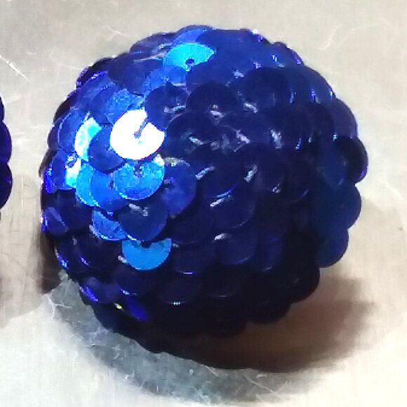 Dome Button Round Sequin Blue VTG Clip On Earrings The Icing Glamour Party Y2K - Picture 3 of 6